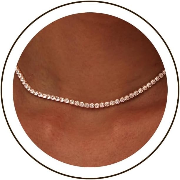 Luxval Tennis Necklace 14K Gold Plated Rhinestone Butterfly Choker Necklaces for women Dainty Zirconia Cut Faux Diamond chain 3mm