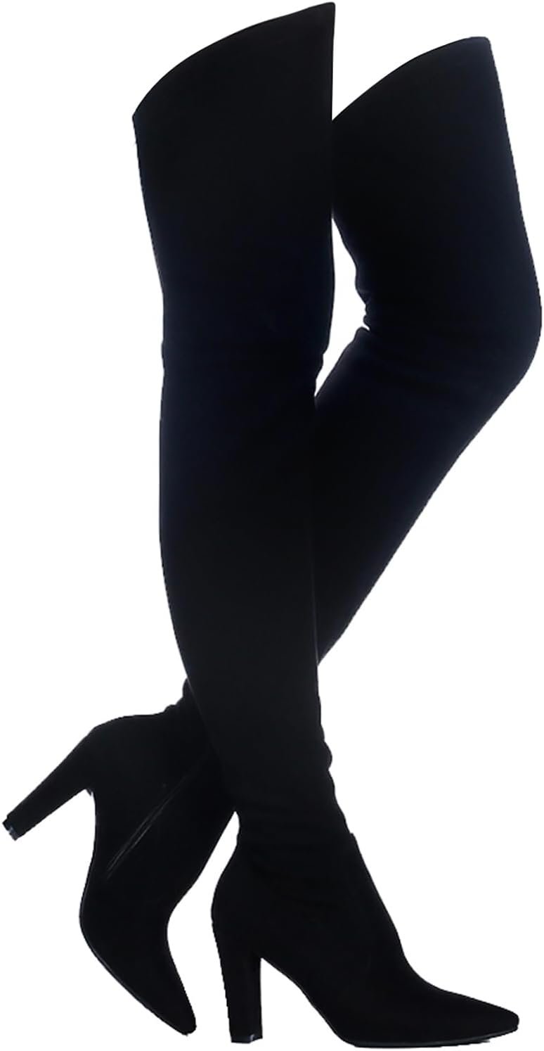 Shoe’N Tale Women Stretch Suede Chunky Heel Over The Knee Boots Thigh High for Women
