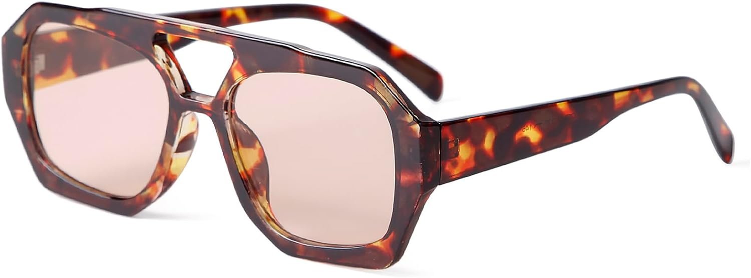 ADE WU Trendy Aviator Sunglasses for Women Men Retro Vintage Oversized 70s Thick Pilot Style Sun Glasses