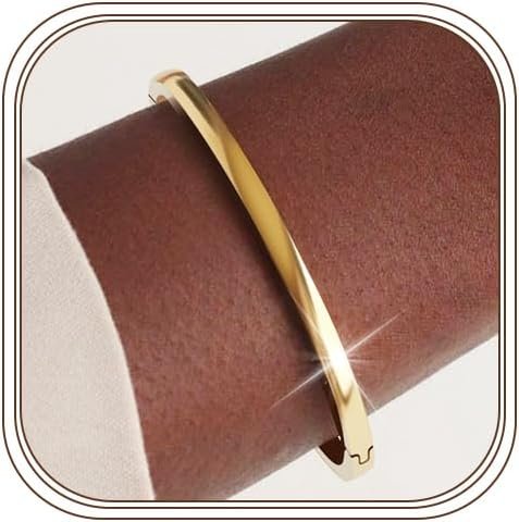 JUNVirtuous Gold Bangle Bracelet for Women Trendy Minimalist Dainty – 18K Plated Gold Bracelet for Women Waterproof Stainless Steel Bangle Small Wrist Non Tarnish Jewelry Gift