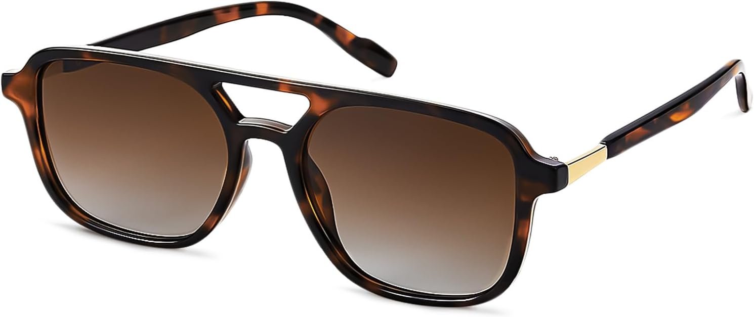 Retro Aviator Sunglasses for Women Men, Trendy Polarized Rectangle Sunglasses Vintage UV400 Shades for Driving Travel