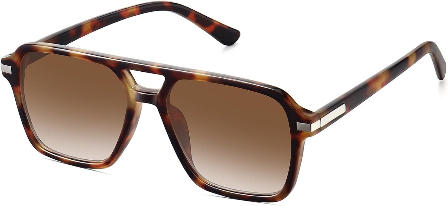 Retro Aviator Sunglasses for Women Men Trendy Classic Square 70s 80s 90s Vintage Shades Double Bridge Aviators FZN813