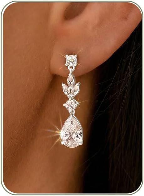 HANLI Dangle Earrings for Women – 14K Gold Plated/Silver Drop Earrings Sparkly CZ Gold Dangle Earrings Elegant Dangling Earrings for Wedding Bridal Prom Jewelry