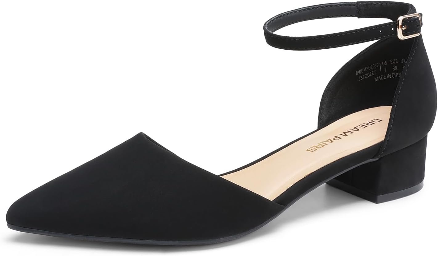 DREAM PAIRS Women’s Dress Shoes Low Heel Pumps Closed Pointed Toe Comfort Casual D’Orsay Flats Ankle Strap