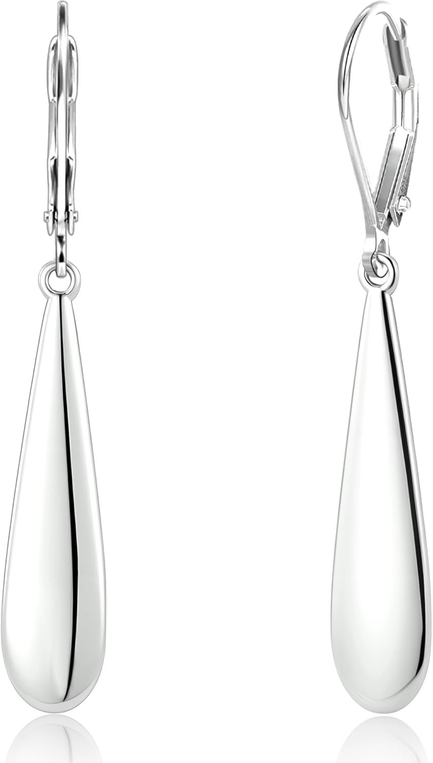 Silver Long Teardrop Dangle Earrings for Women, 14K Gold Plated Hypoallergenic Drop Leverback Earrings, Trendy Long Teardrop Dangle Earings for Jewelry Gifts