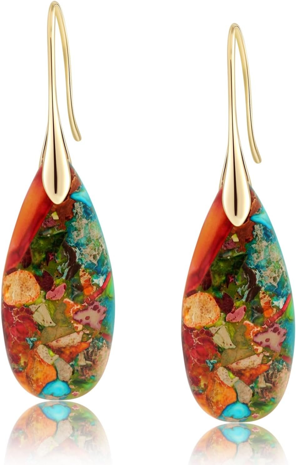 Sriomu Natural Healing Stone Fishhoop Dangle Drop Earrings Statement Gold silver earrings