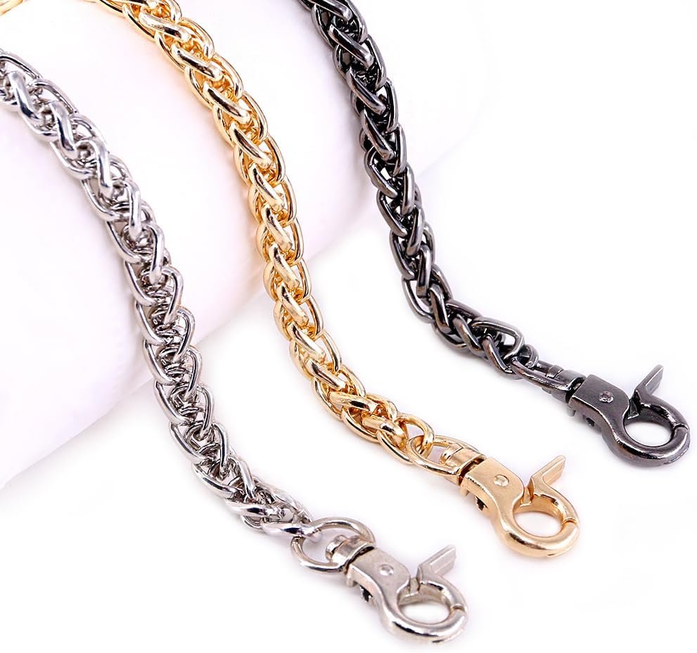 Swpeet 3Pcs Luxury Fashion 47 Inch Replacement Torsional Chain Strap with Buckles Set, Perfect for DIY Metal Shoulder Cross Body Bag Hand Bag Purse Replacement （ Gold + Silver+ Gun-Black）