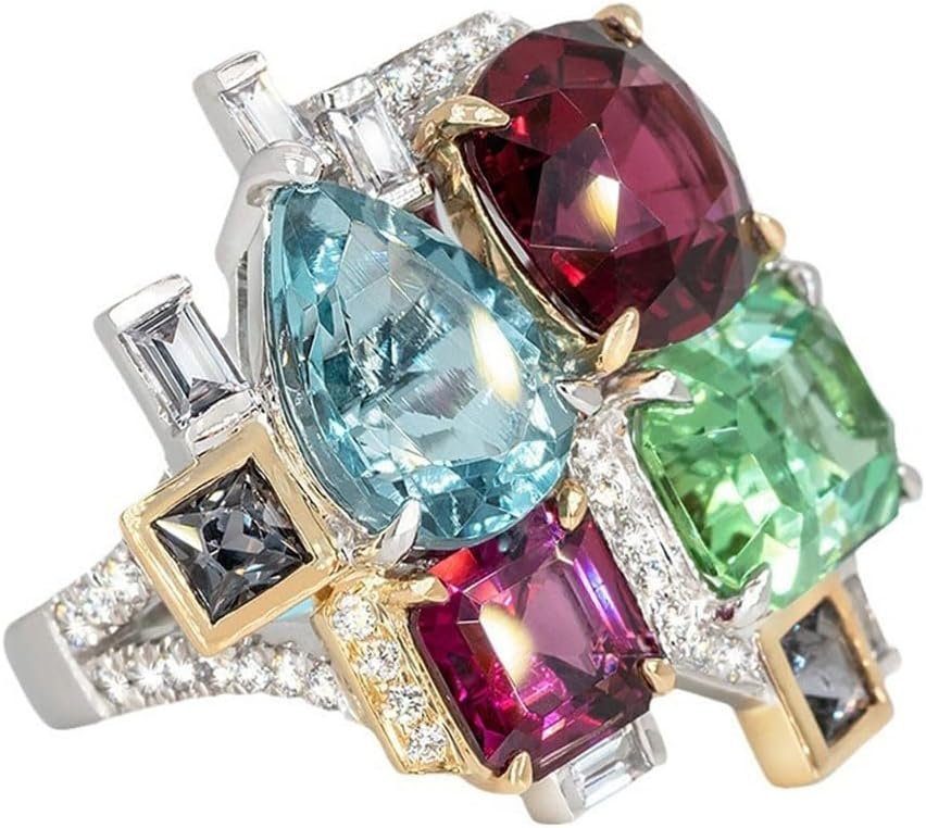 White Gold Plated Colorful Oval Cubic Zirconia Statement Ring Personalized Accessory Ideal for Women’s Daily Casual Wear Party Holiday Anniversary Love Jewelry Gift