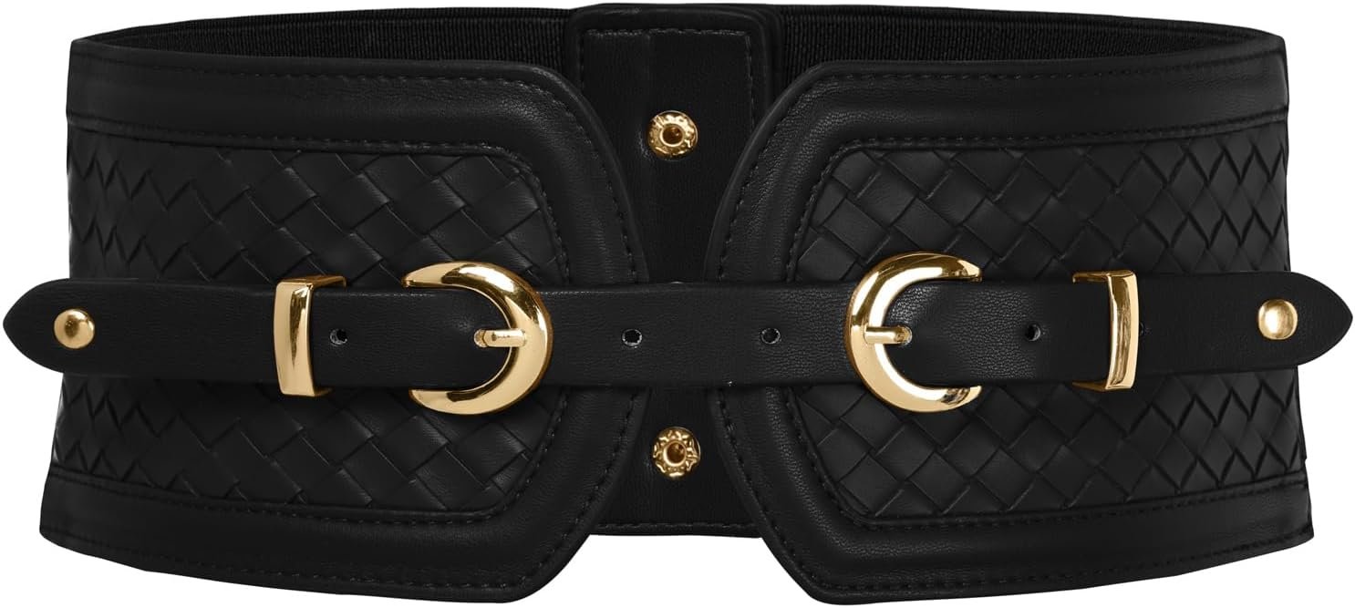 Scarlet Darkness Wide Elastic Belts for Women Stretchy Corset Belt with Double Gold Buckle Waist Belt for Dresses