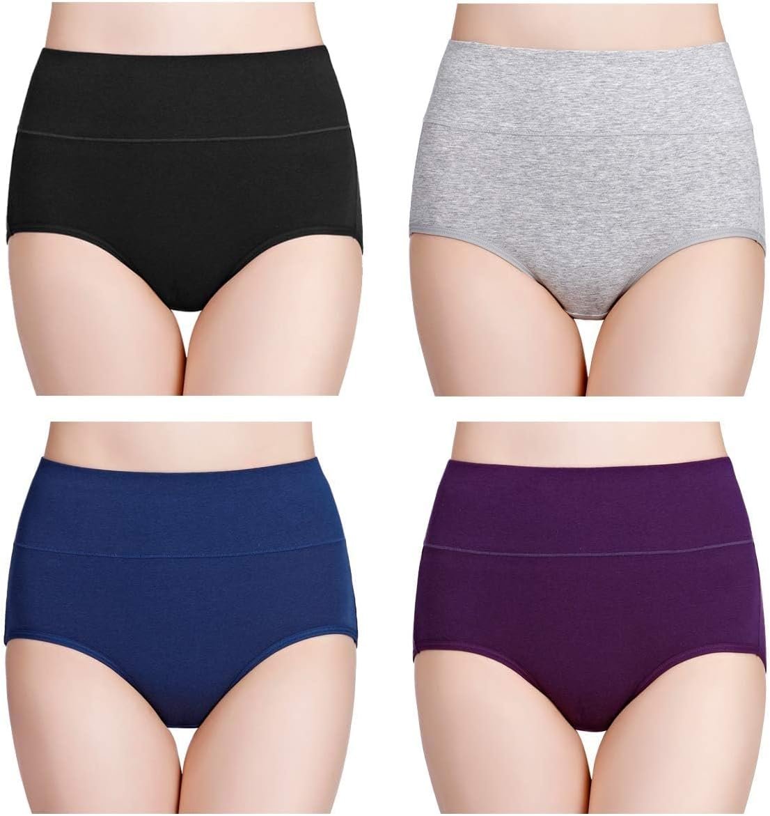 wirarpa Women’s Cotton Underwear High Waisted Ladies Panties Full Coverage Briefs 4 Pack (Regular & Plus Size)