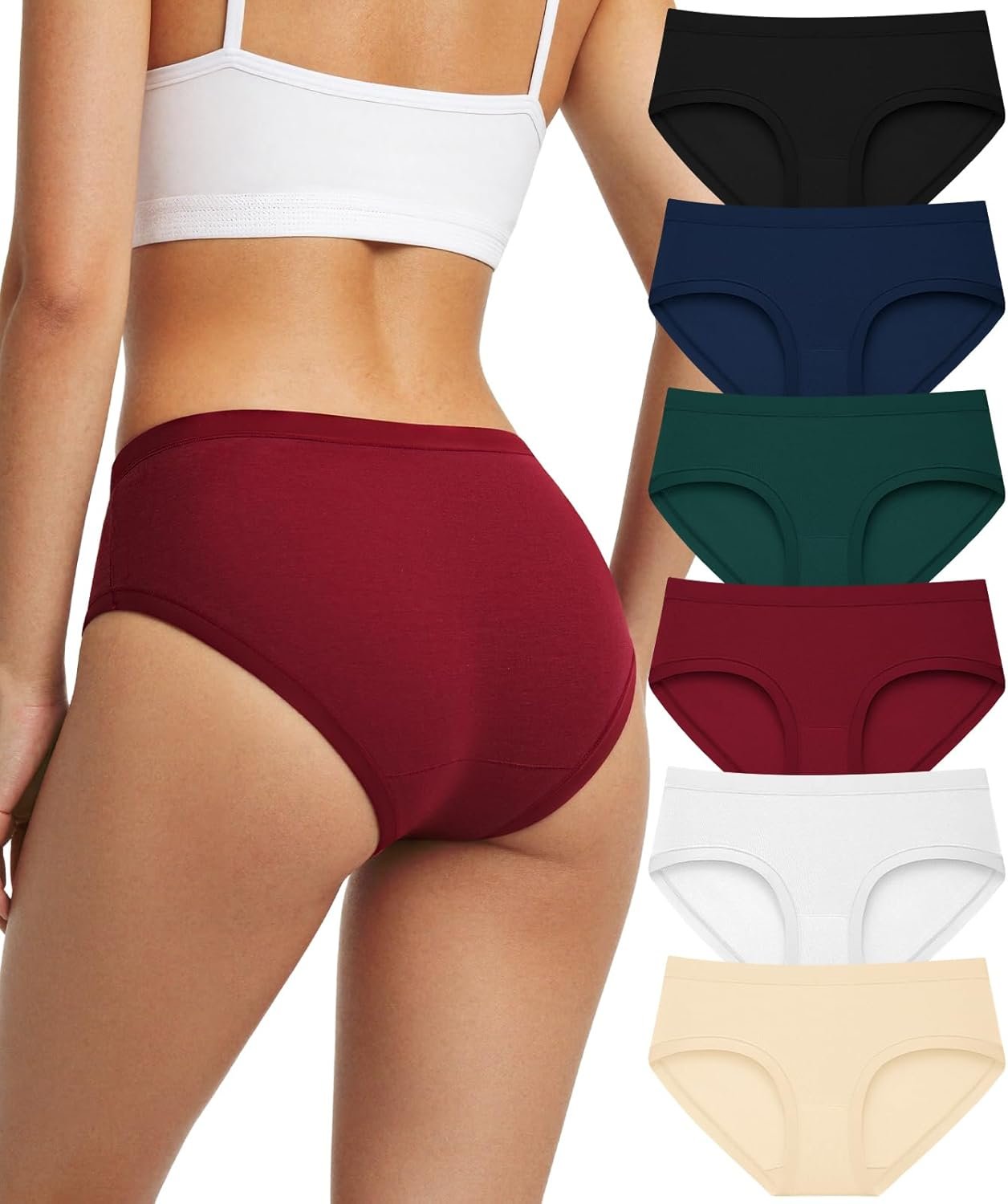 Cuweni Women’s Cotton Underwear Full Coverage Soft Briefs Comfortable Low Rise Breathable Ladies Hipster Panties 6 Pack