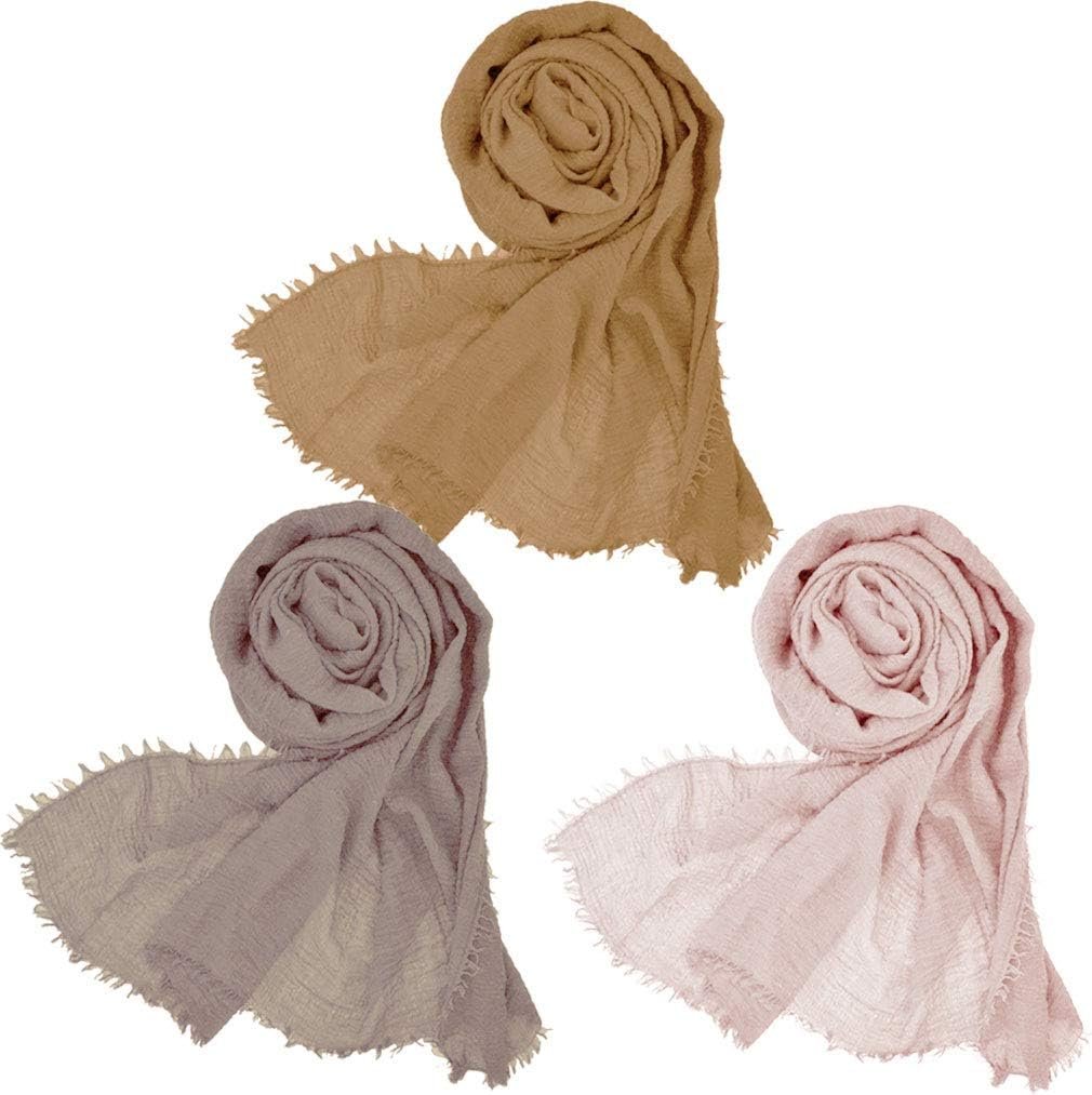 Wobe 3pcs Women Soft Cotton Hemp Scarf Shawl Long Scarves, Travel Sunscreen