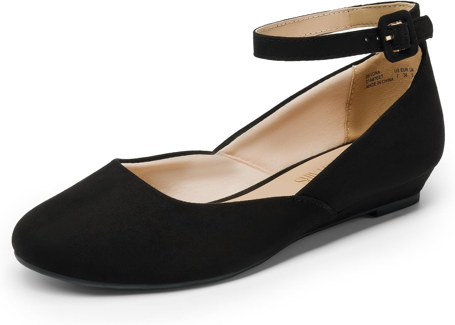 DREAM PAIRS Women’s Dress Flats Ballet Low Wedge Round Toe Ankle Strap Comfortable Casual Flats Shoes