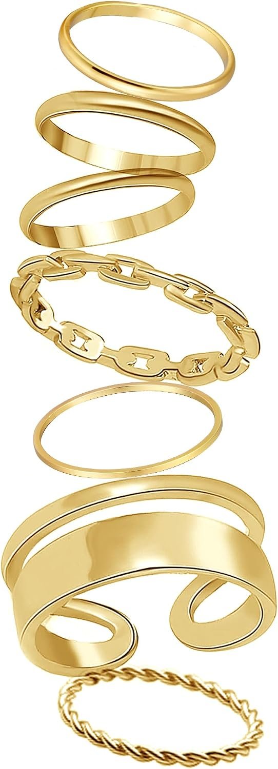 FAXHION Gold Knuckle Rings Set for Women Snake Chain Stacking Ring Vintage BOHO Midi Rings SIze Mixed