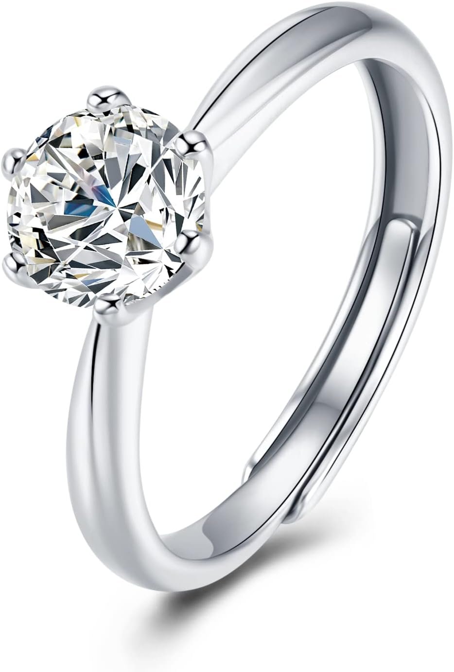 1 Carat Moissanite Adjustable Engagement Ring Wedding Promise 925 Sterling Silver Solitaire Rings for Women
