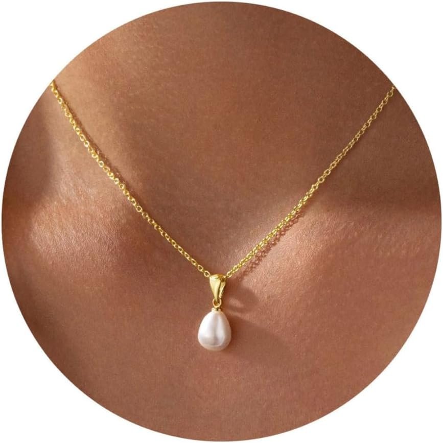 Yoosteel Gold Pearl Necklaces for Women – Dainty 14K Gold Plated Pearl Choker Pendant Necklace for Women Trendy Gold Simple Elegant Necklaces Bridesmaid Wedding Gifts Jewelry