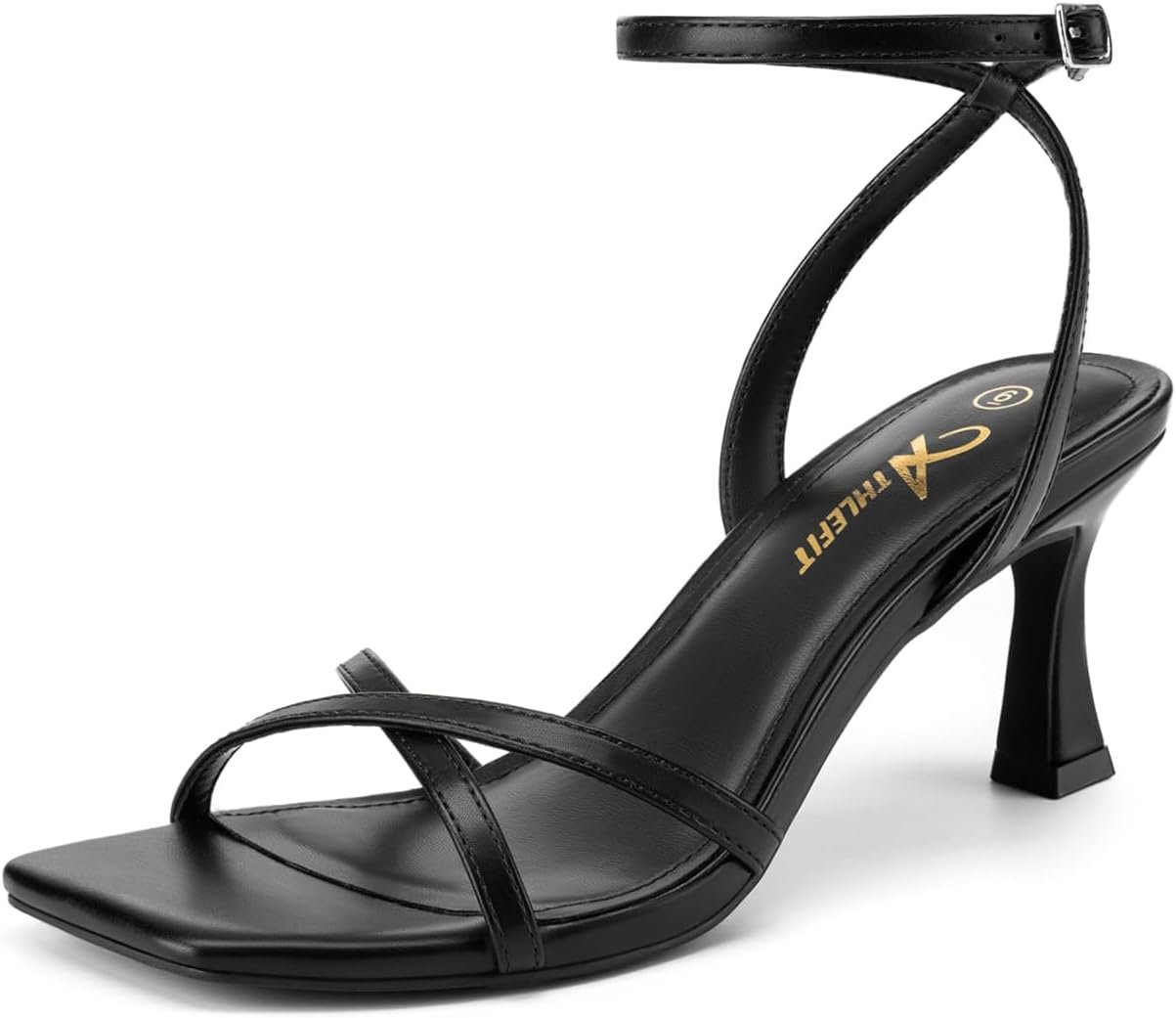 Athlefit Kitten Heels for Women Square Open Toe Strappy Heeled Sandals Ankle Strap Dress High Heels for Prom Party Wedding