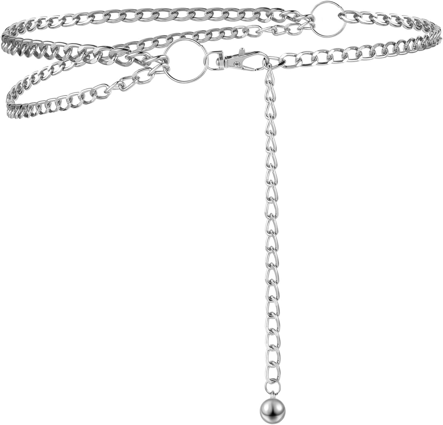 KALIONE Women’s Chain Belt, Multilayer Waist Belt Adjustable Metal Decorative Belts for Women Girls Dresses Pants
