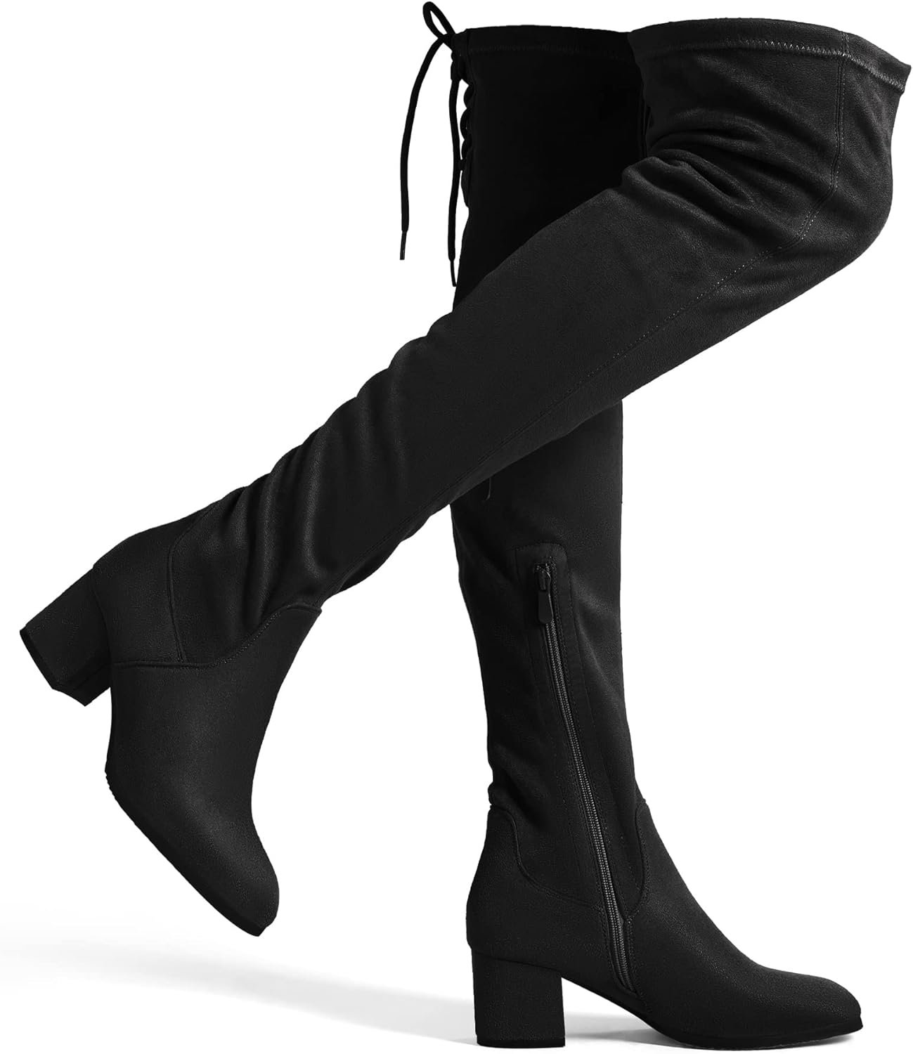 DREAM PAIRS Women’s Laurence Over The Knee Thigh High Chunky Heel Boots Long Stretch Sexy Fall Boots