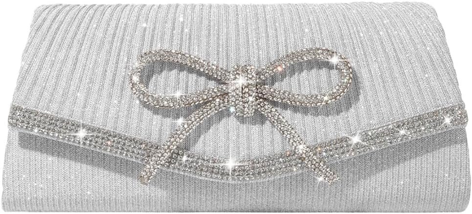 Trisapu Bow Evening Bag Sparkly Clutch Purses for Women Wedding Glitter Rhinestone Party Prom Purse Dressy Clutch Bags | Bow