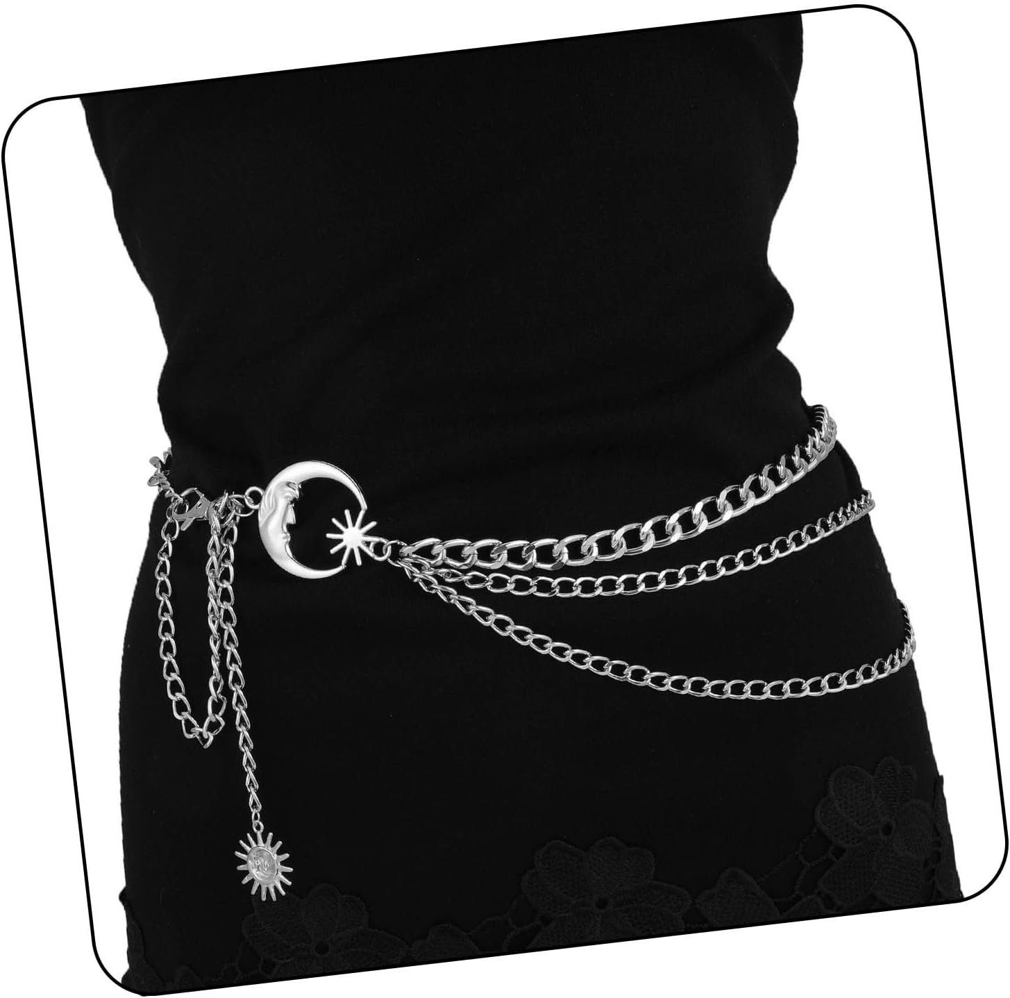 Milakoo 3 Layered Metal Waist Chain Belt for Women Moon & Sun Belly Belt Body Chain Jewelry for Dress Jeans