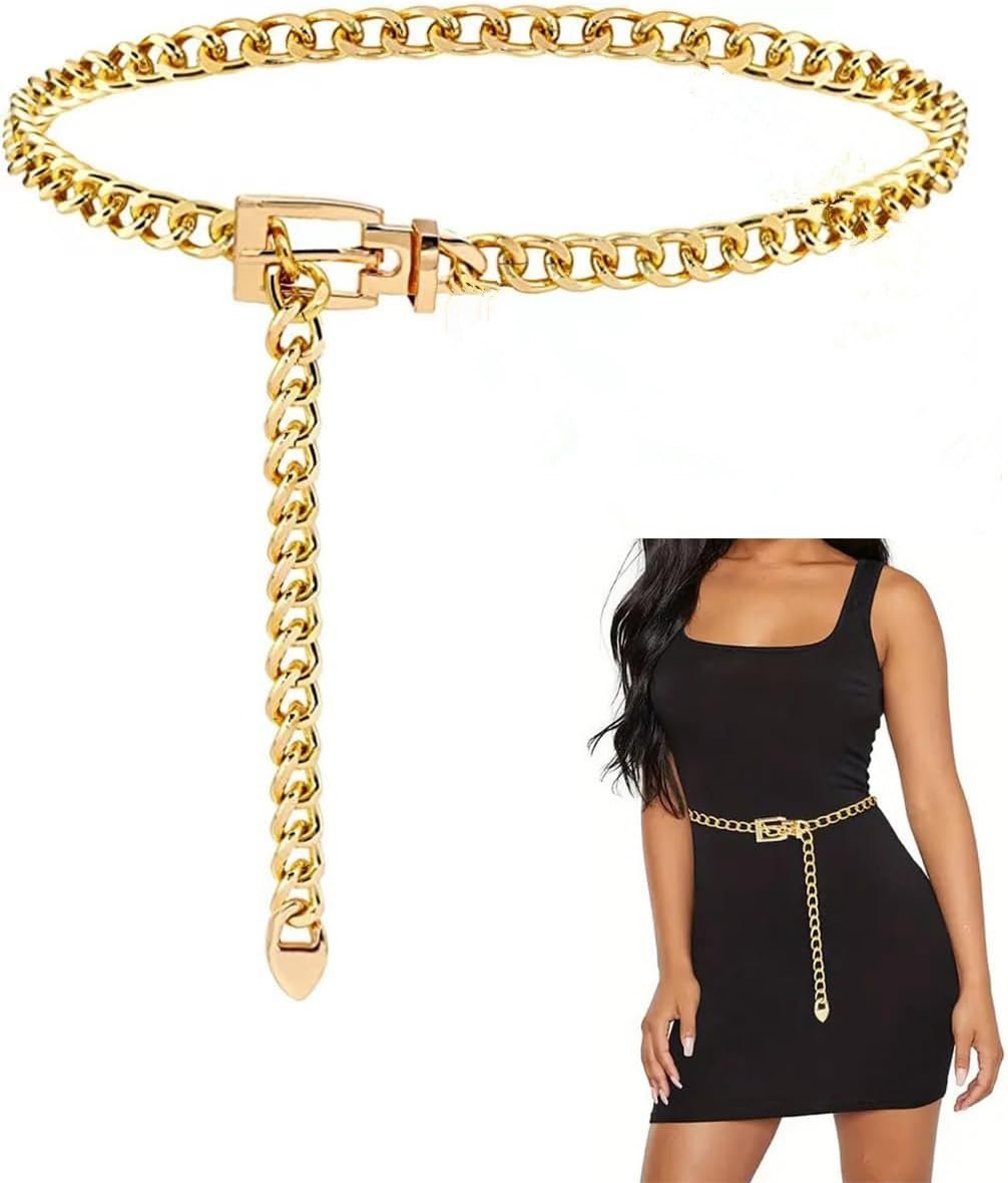 INOGIH Metal Waist Chain Belt for Women, Adjustable Women Belt Body Belly Jewelry for Dresses Jeans