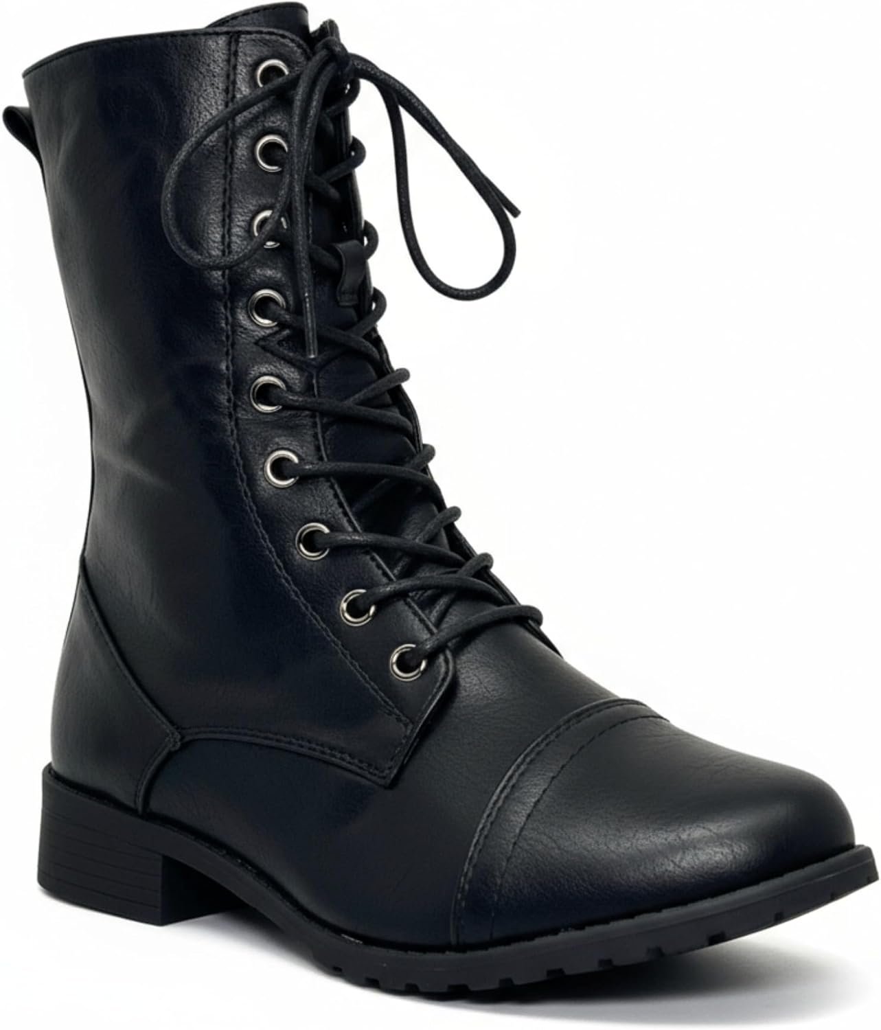 ABSOLEX Womens Lace up Round Toe Low Heel Combat Boots