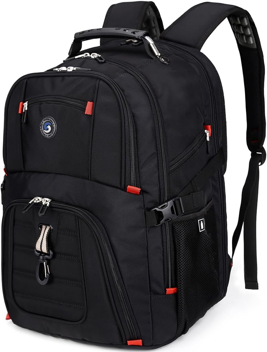 SHRRADOO Extra Large 50L Travel Laptop Backpack with combination lock, College Backpack Airline Approved Business Work Bag Fit 17 Inch Laptops for Men Women,Black