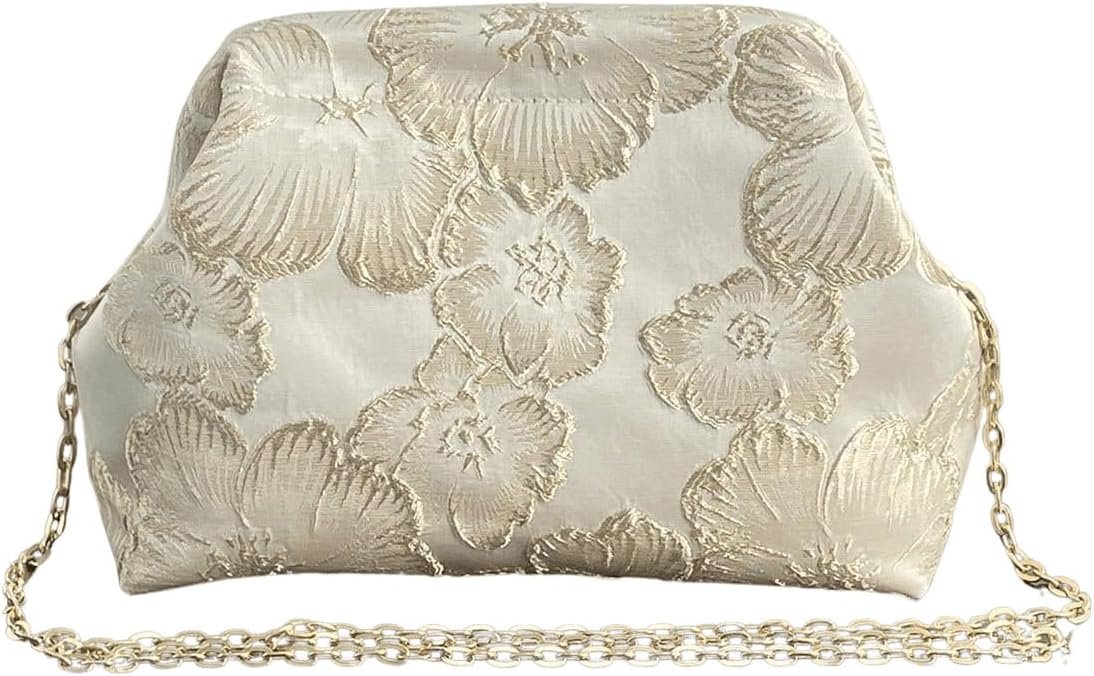 OYOANGLE Women’s Wedding Clutch Purse Bridal Flower Floral Embroidered Kiss Lock Shoulder Bag Handbags