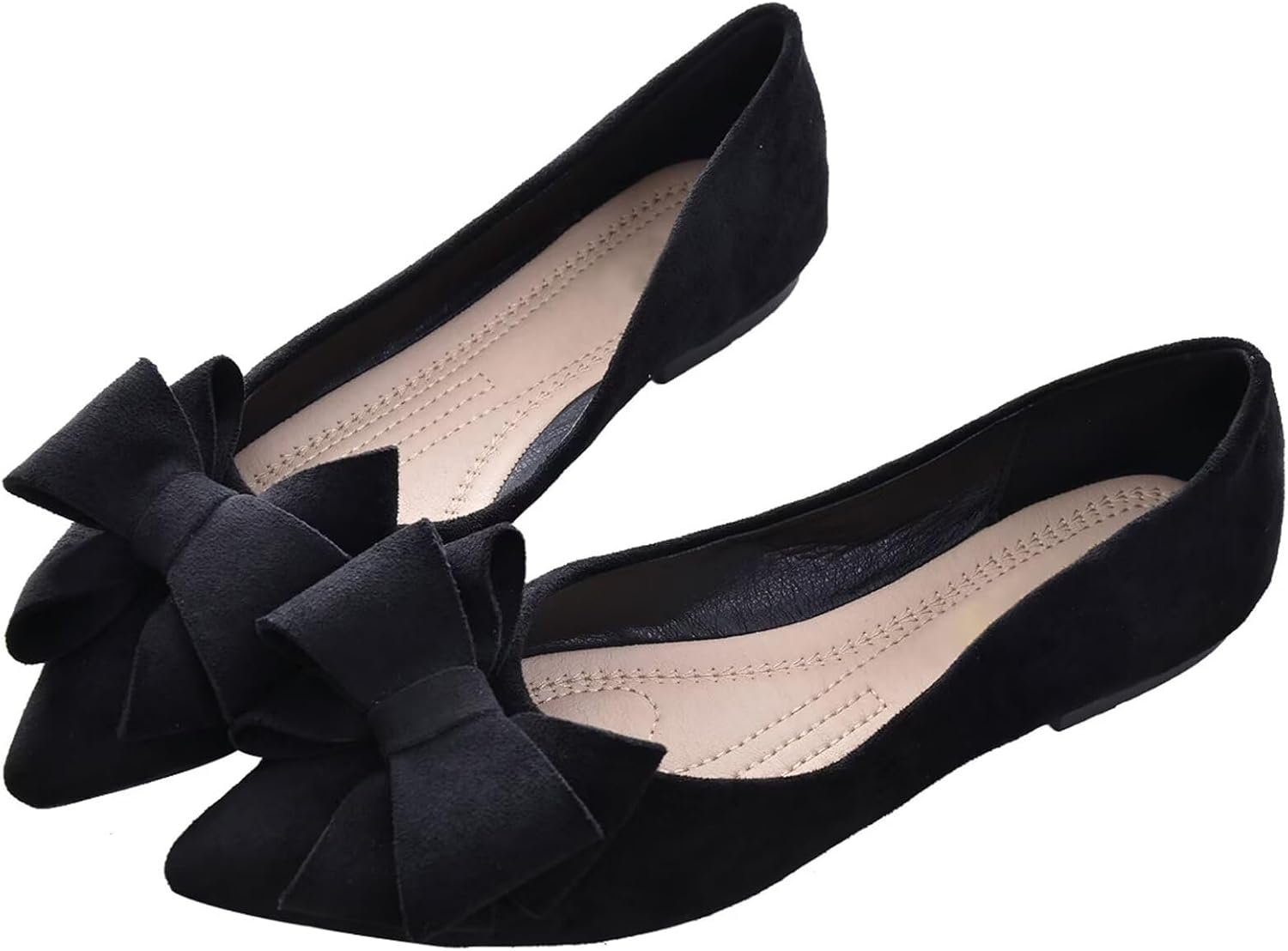 SAILING LU Womens Bowknot Ballet Flats Pointy Toe Suede | Casual Flat Shoes, Dressy Wear to Work, Moccasins, Slip-Ons