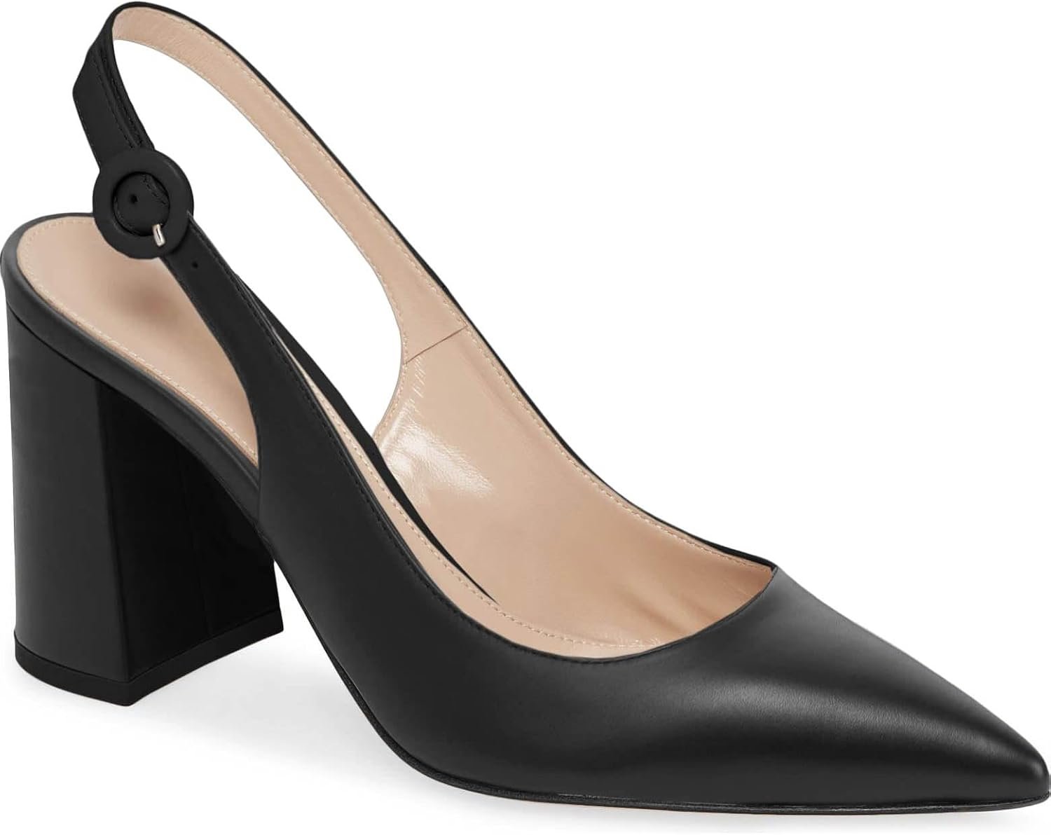 Women’s Pointed Toe Block Heel Pumps Slingback Chunky Heel Slip On Work Party Dress Shoes
