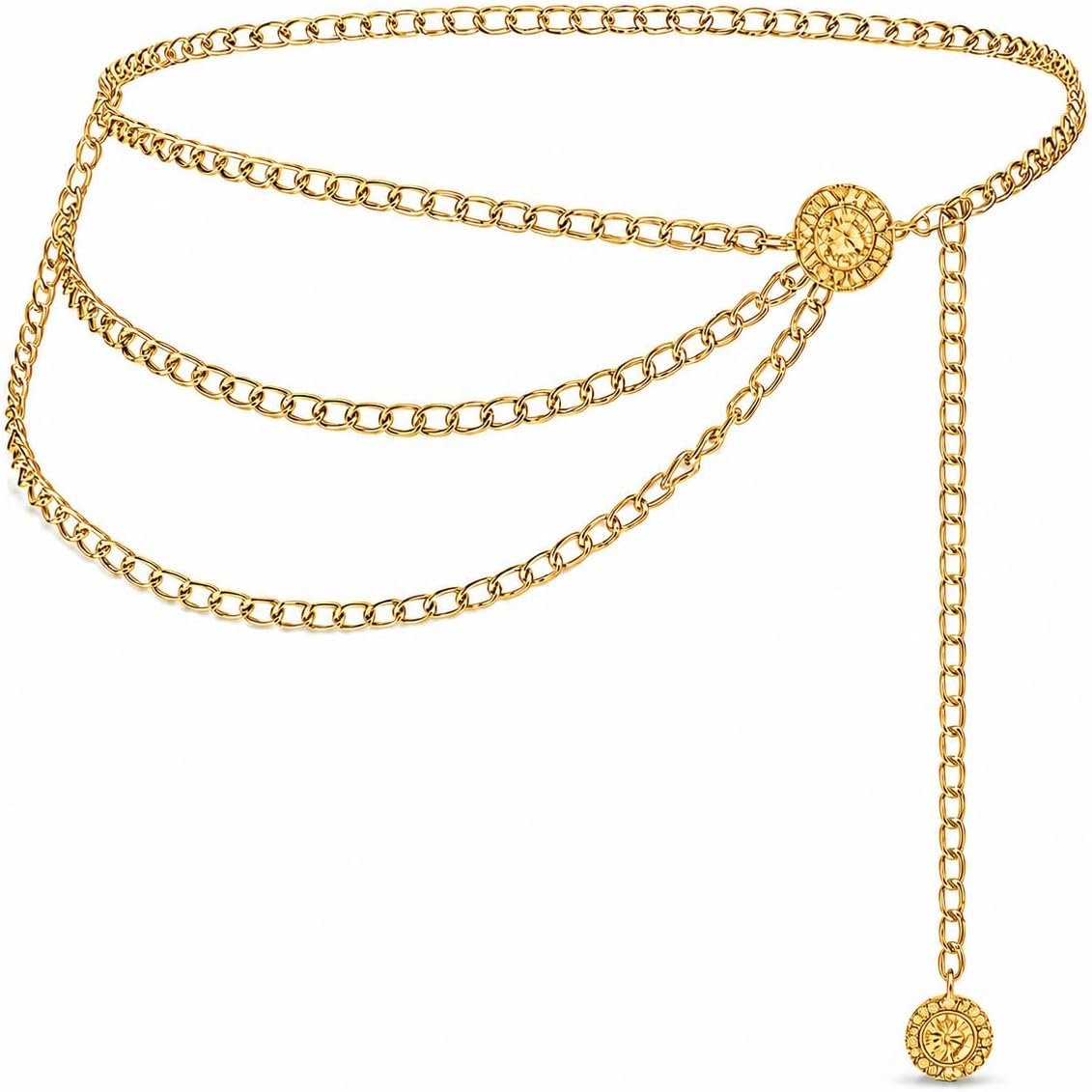 Gold Chain Belt for Women, Multilayer Metal Waist Chain, Adjustable Chain Belts for Dress, Snag-Free Belly Chain Jewelry for Wedding/Everyday Wear (35.4″)