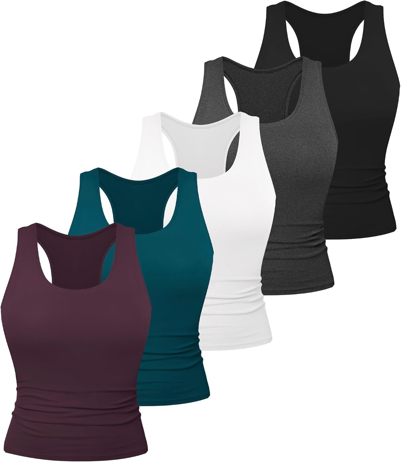 Dalavch 5 Pack Women’s Workout Racerback Tank Tops Yoga Athletic Running Gym Sports Crop Tops for Women No Built-in Bra