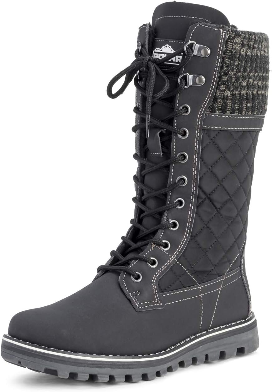 POLAR Womens Faux Fur Warm Thermal Waterproof Outdoor Walking Snow Winter Rubber Sole Calf Boots