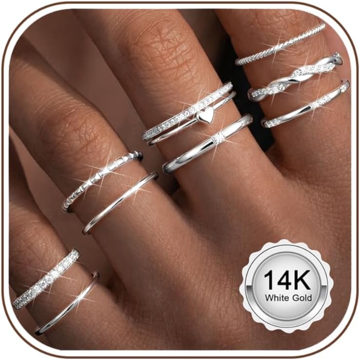 THUNARAZ 9Pcs Gold Stackable Rings for Women Non Tarnish Open Adjustable 14K Gold Plated Rings Trendy Stack Cubic Zirconia Thin Thumb Ring Set Minimalist Dainty Statement Band Ring