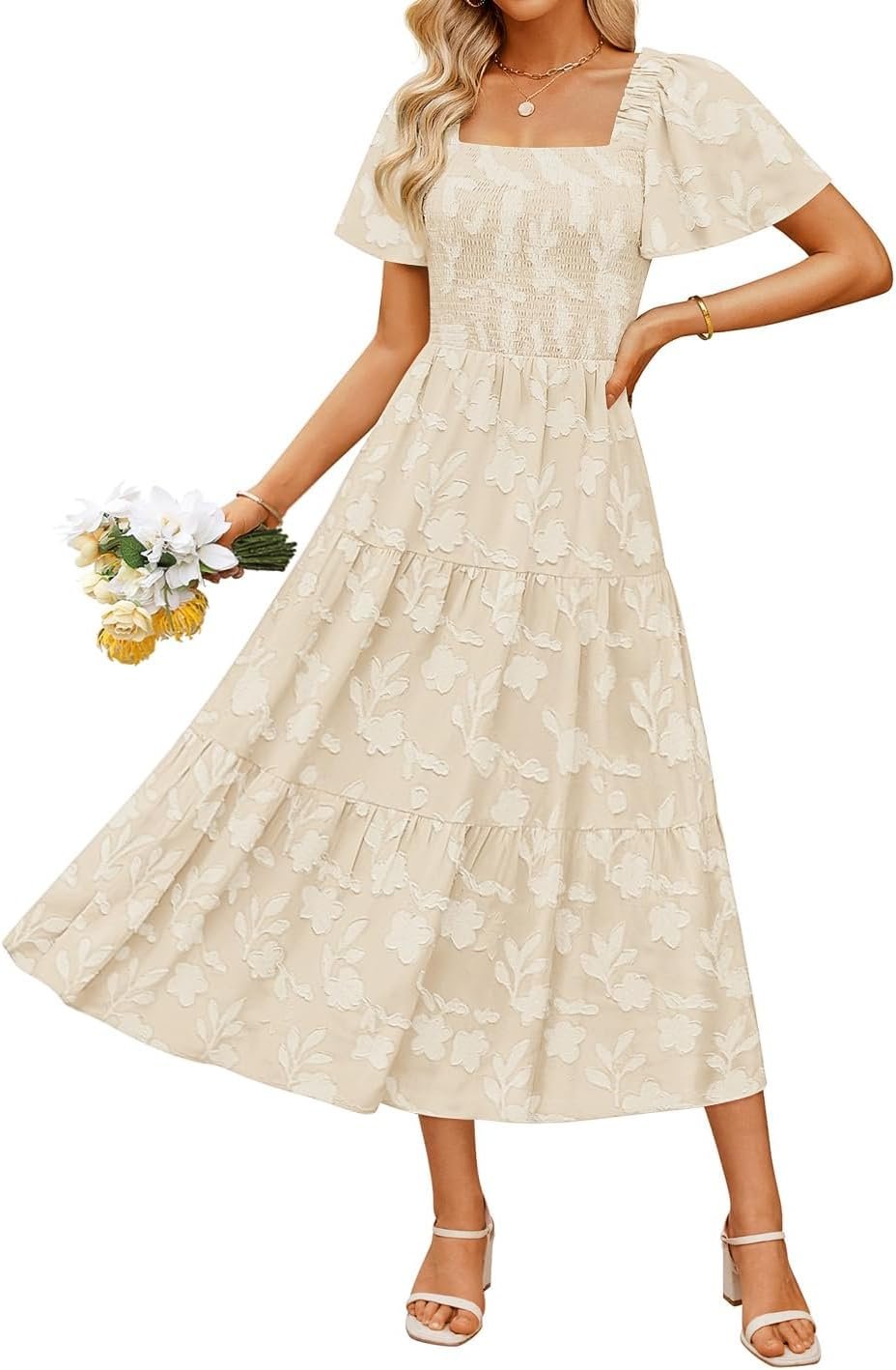 ZESICA Wedding Guest Dresses for Women Summer 2026 Boho Floral Midi Dress Flowy Beach Vacation Graduation Long Dresses