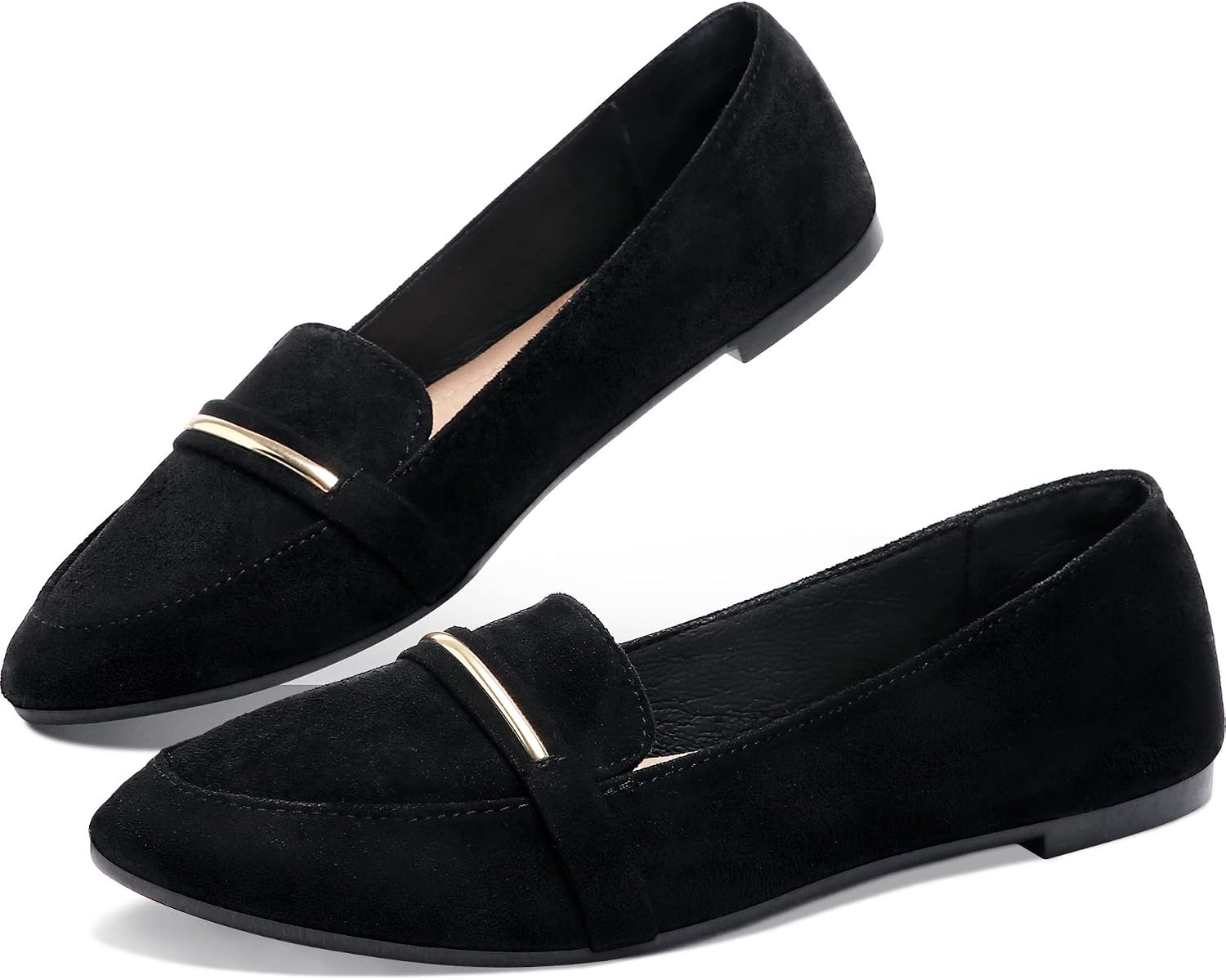Obtaom Women’s Pointy Toe Loafer Flat Comfortable Faux Suede Work Shoes,Cute Penny Loafer Slip On Ballet Flat