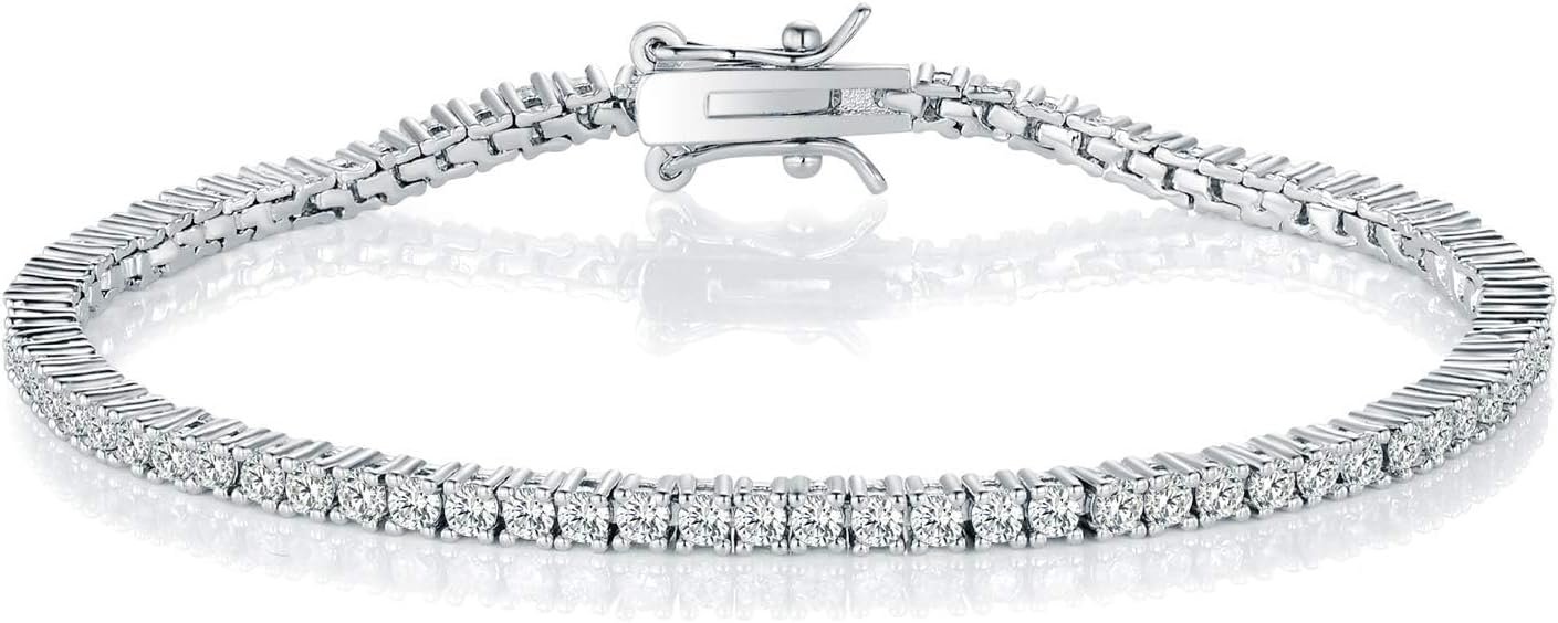 Gemsme 2.0MM Tennis Bracelet for Women and Men，18K White/Yellow Gold Plated Round 2mm Cubic Zirconia Classic Tennis Bracelet