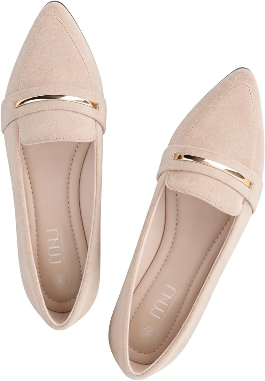 MUSSHOE Loafers for Women Pointed Toe: Dressy Gold Bit Flats, Suede BusinessCasual Slip On Shoes for Office Work,Interview & Teacher