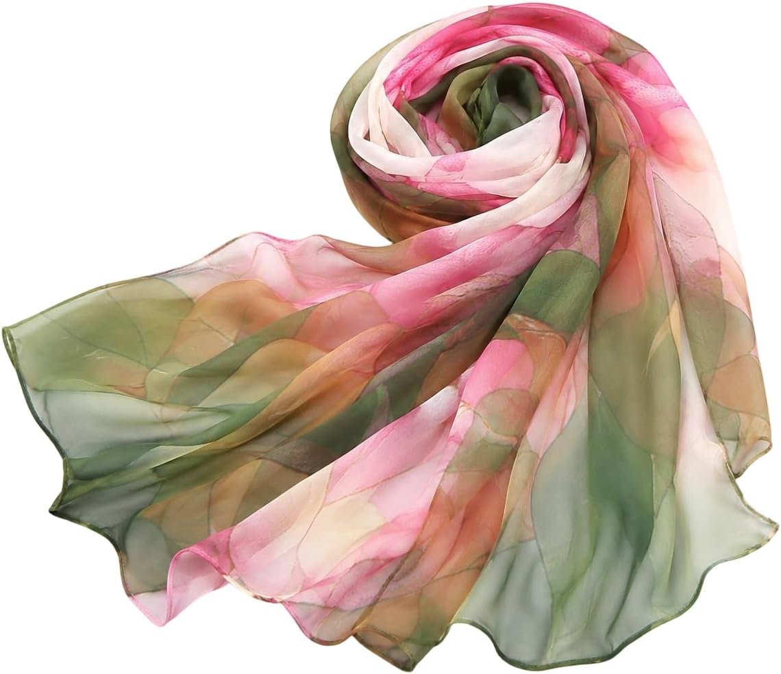 Floral Scarfs for Women Lightweight Spring Summer – Chiffon Long Scarf Shawl Sunscreen Wrap Neck Headscarf