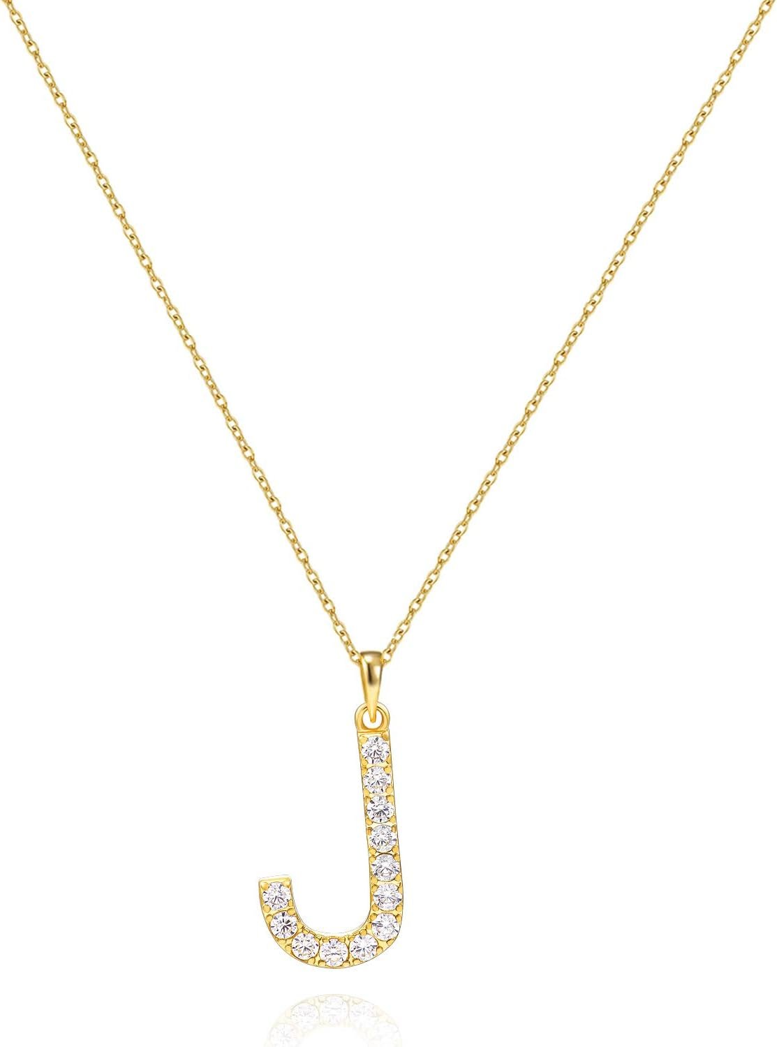 Tarsus Initial Cubic Zirconia Necklace Jewelry Gifts for Women Adjustable Chain 18″ + 2″