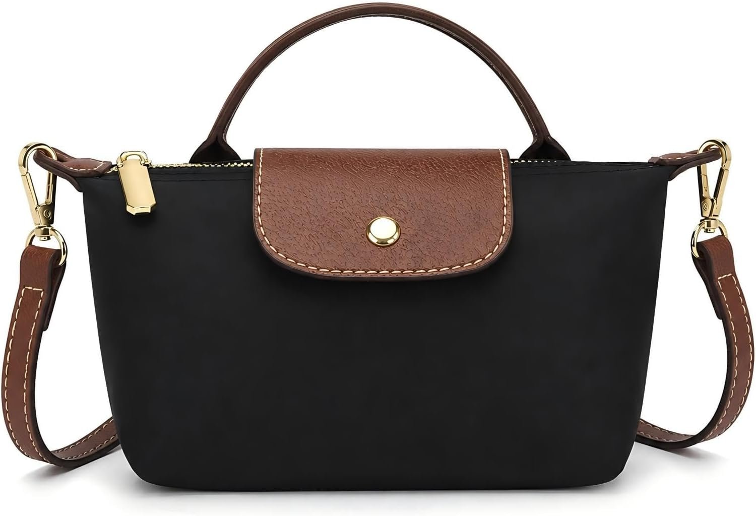 Black Mini Nylon Crossbody Bag for Women | Lightweight, Small Shoulder Purse, Top Handle, Adjustable Strap, Everyday Purse