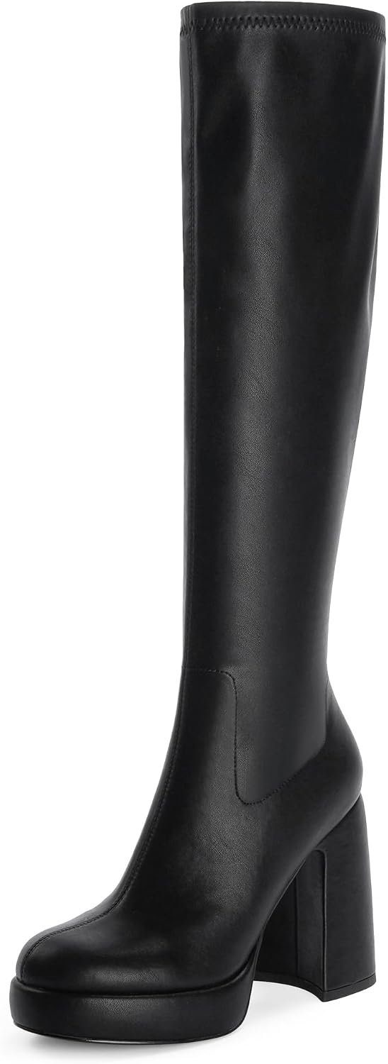 Modatope Platform Knee High Boots for Women Chunky Heel Rounded Toe Womens Knee High Boots Side Zipper Tall Boots