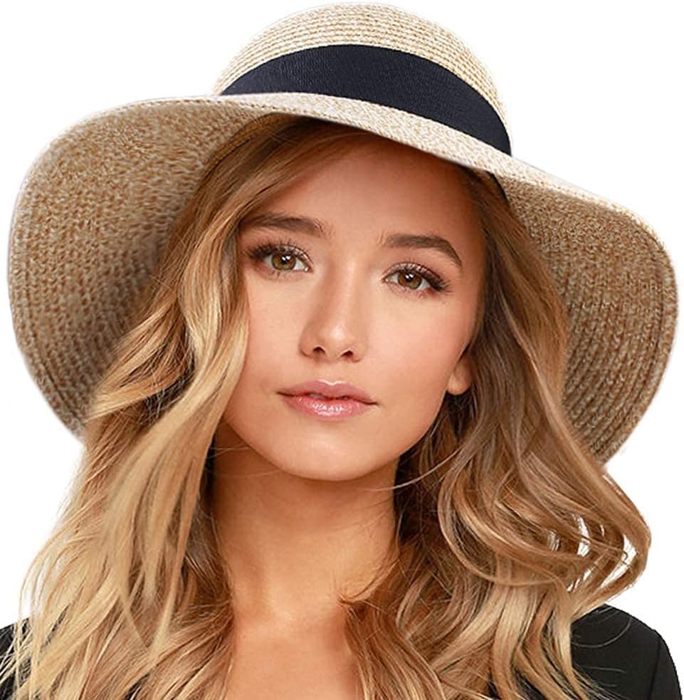 FURTALK Womens Beach Sun Straw Hat UV Protection Travel Packable Foldable Brim Summer UV Hat