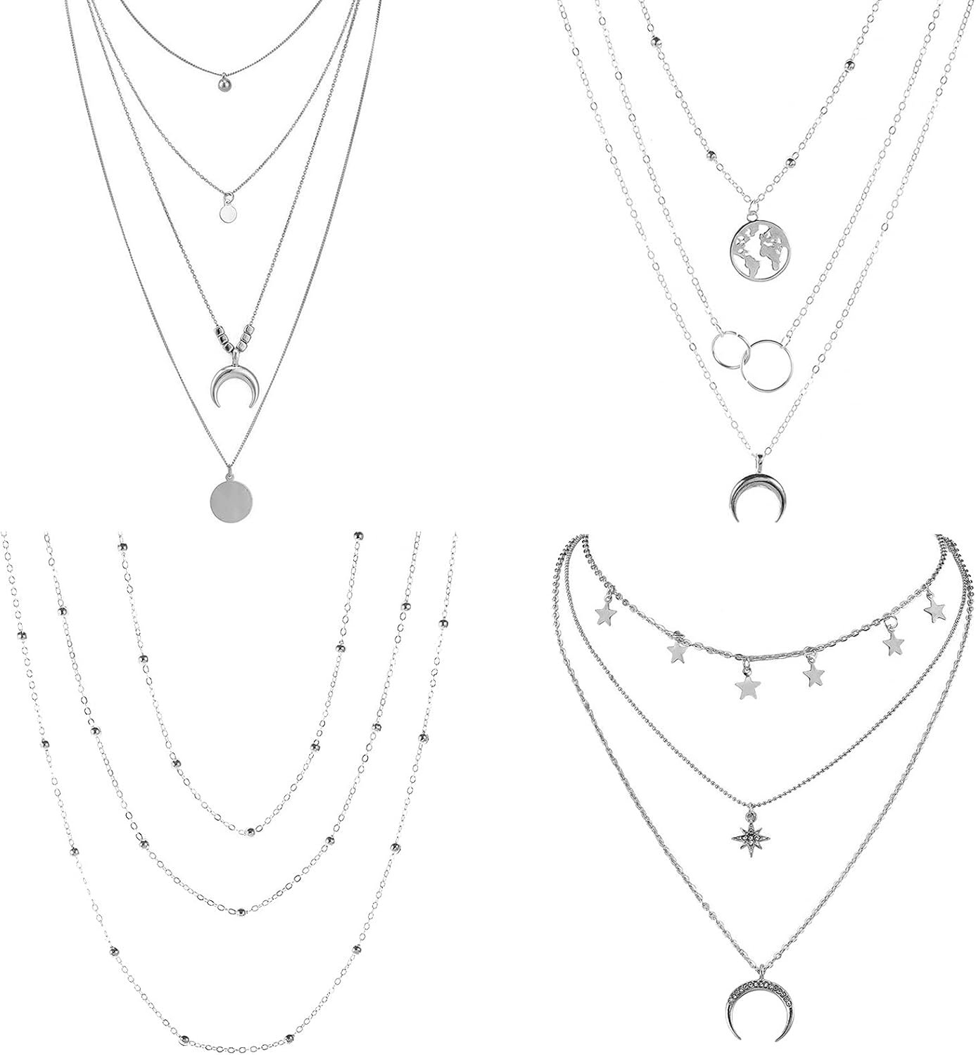 4-6Pcs Multiple Layered Necklaces for Women Choker Necklace with Moon Star Coin Chain Necklace Jewelry for Women