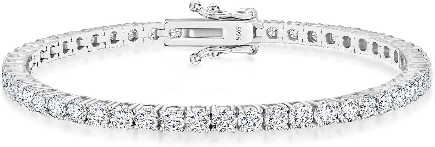 KRKC&CO Lab-Grown Moissanite Tennis Bracelet Women, Luxury Anniversary Wedding Bridal Gift for Wife, 2.2-13.8 ct.tw, D Color VVS1, 925 Sterling Silver 14K Golden Plated, Hypoallergenic, Everyday Jewelry