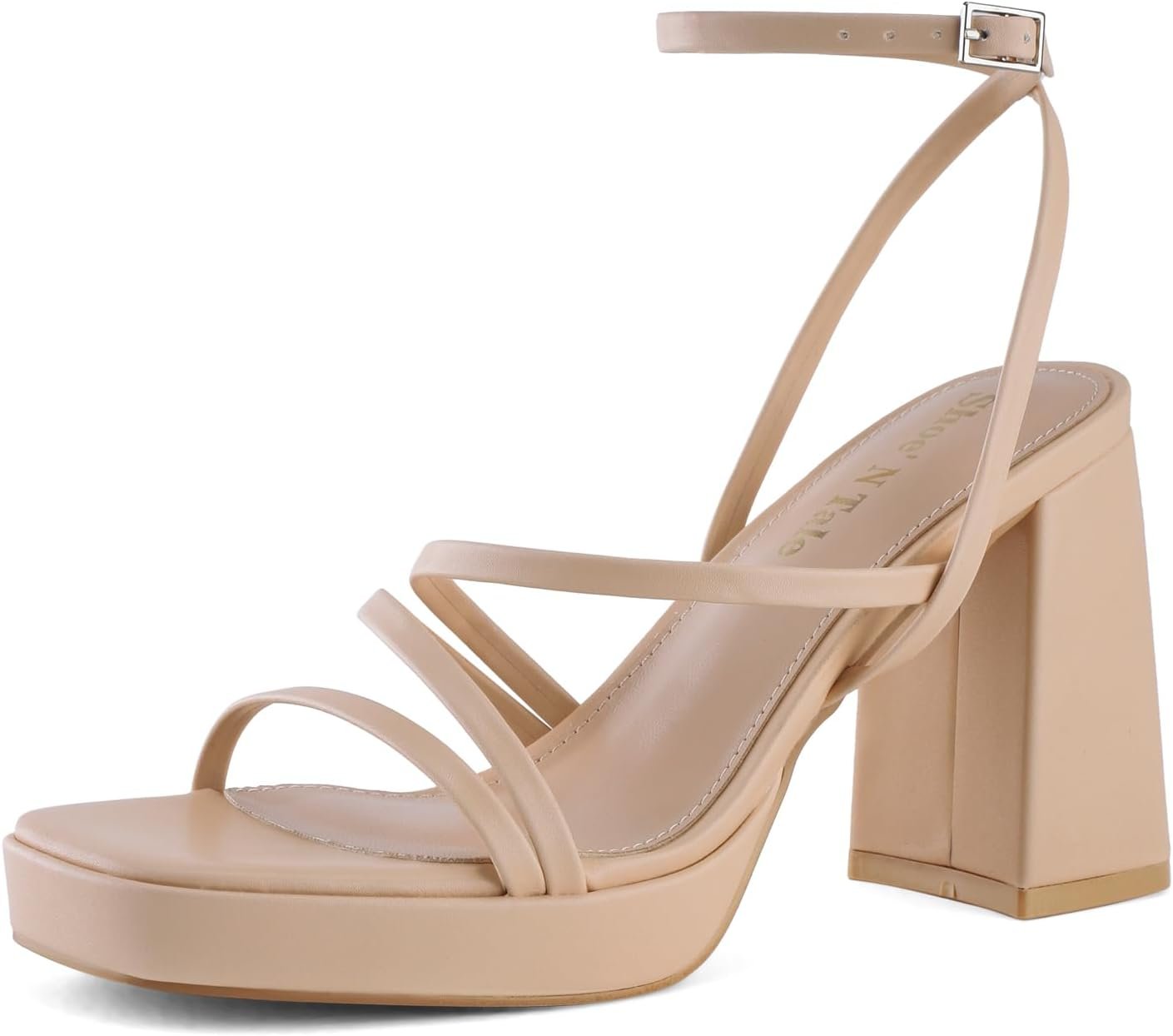 Shoe’N Tale Platform Heels for Women Strappy Block Chunky Heels Square Toe Ankle Buckle Sandals