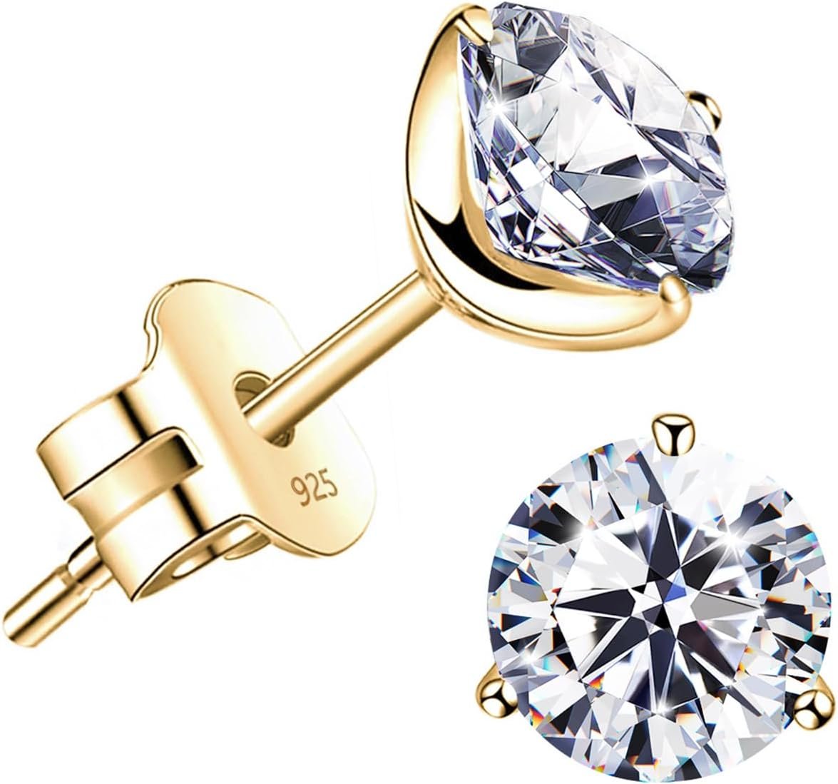 “STUNNING FLAME” 18K Gold Plated Silver Brilliant Cut Simulated Diamond Cubic Zirconia Stud Earrings