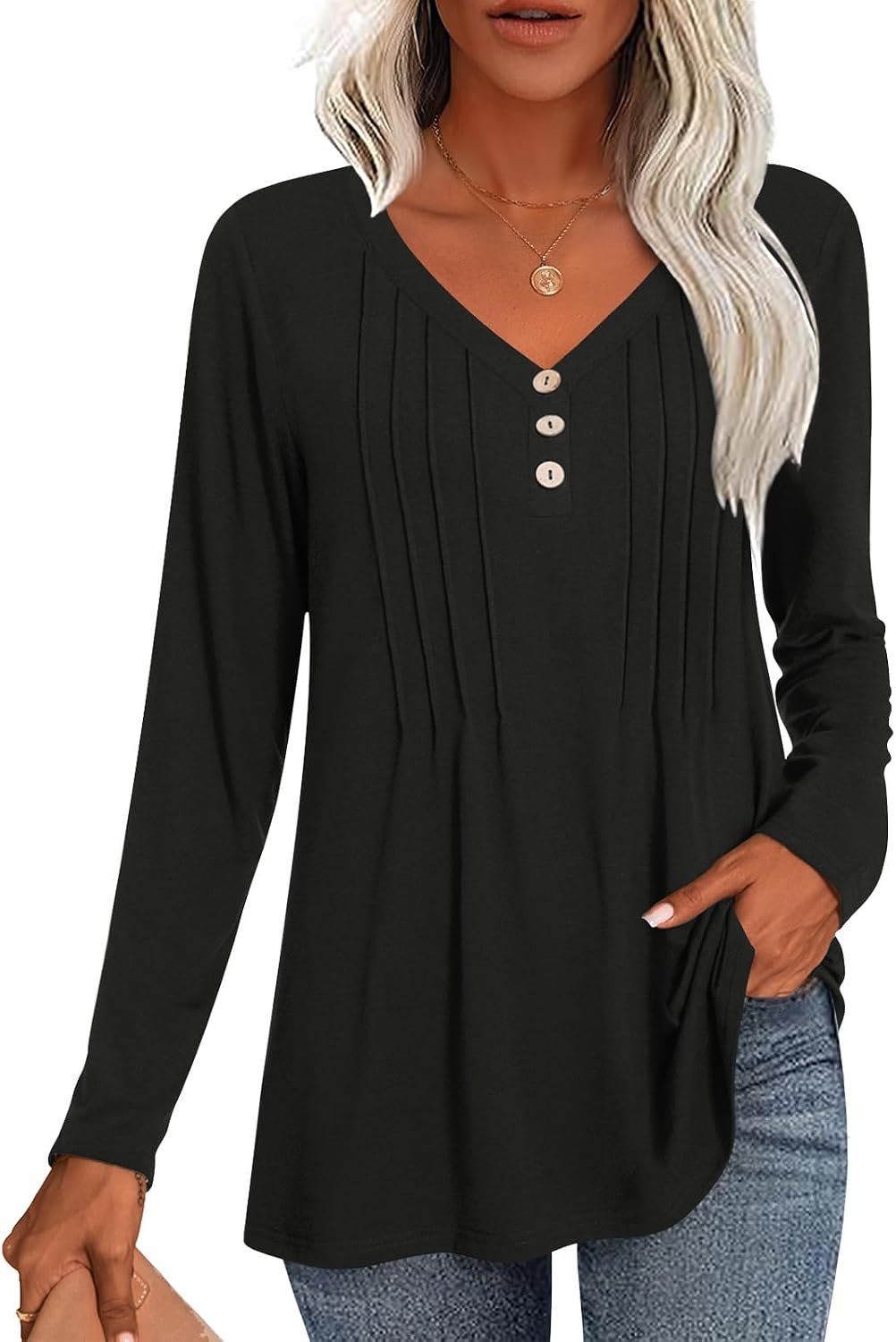 LONGYUAN Blouses for Womens Fall Fashion 2026 Casual Long Sleeve Tops V-Neck Outfits Tunic Shirts