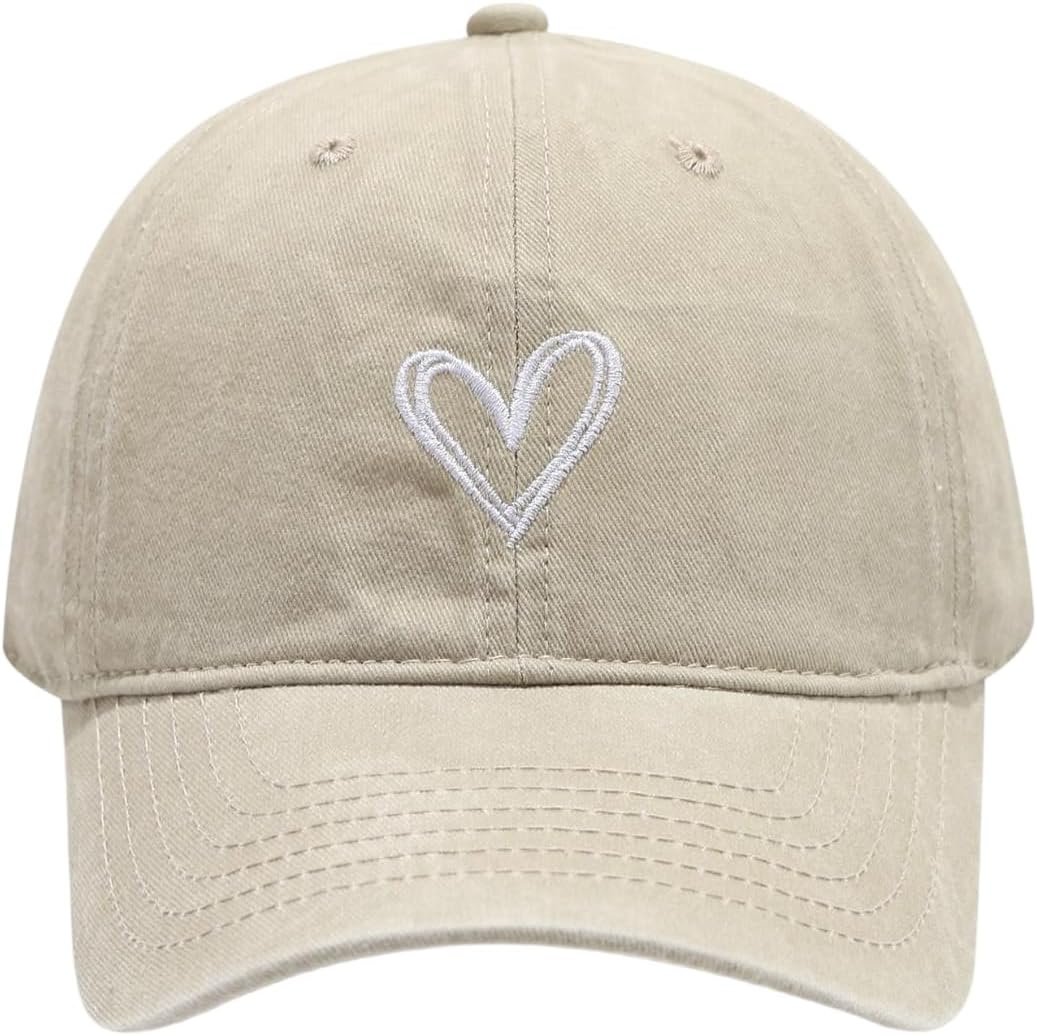 Women’s Vintage Washed Baseball Cap Cute Heart Embroidered Sun Hat Adjustable Distressed Dad Caps UV Protection Summer Hats